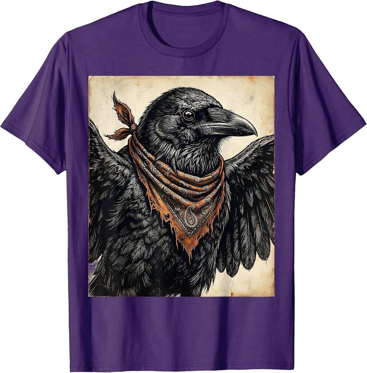 Men's Crow With Bandana Mask Outlaw Bird Illustration T-Shirt - Purple