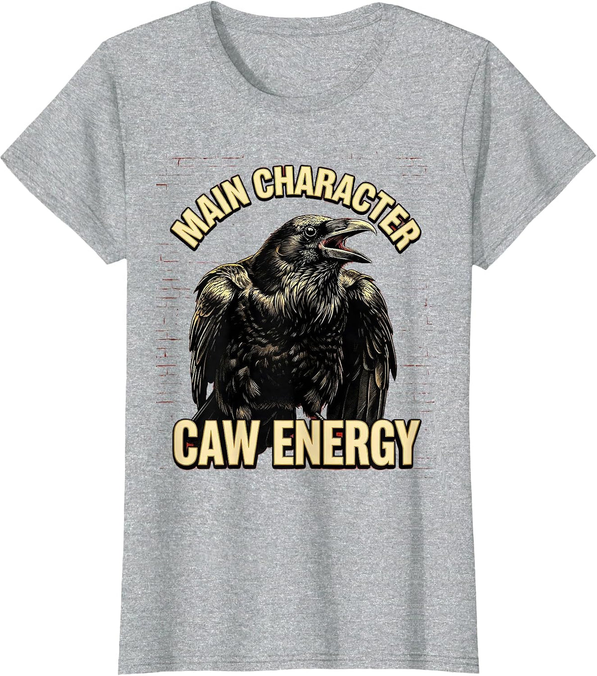 Women's Main Character CAW Energy Crow Design T-Shirt - Heather Grey