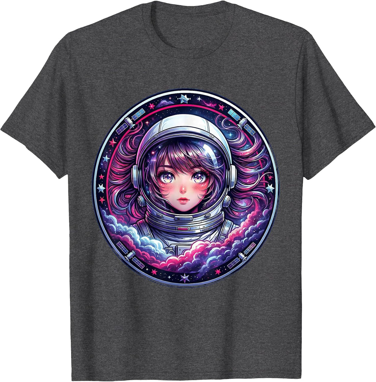 Men's Cosmonaut Nebula Space Explorer Illustration T-Shirt - Dark Heather Grey