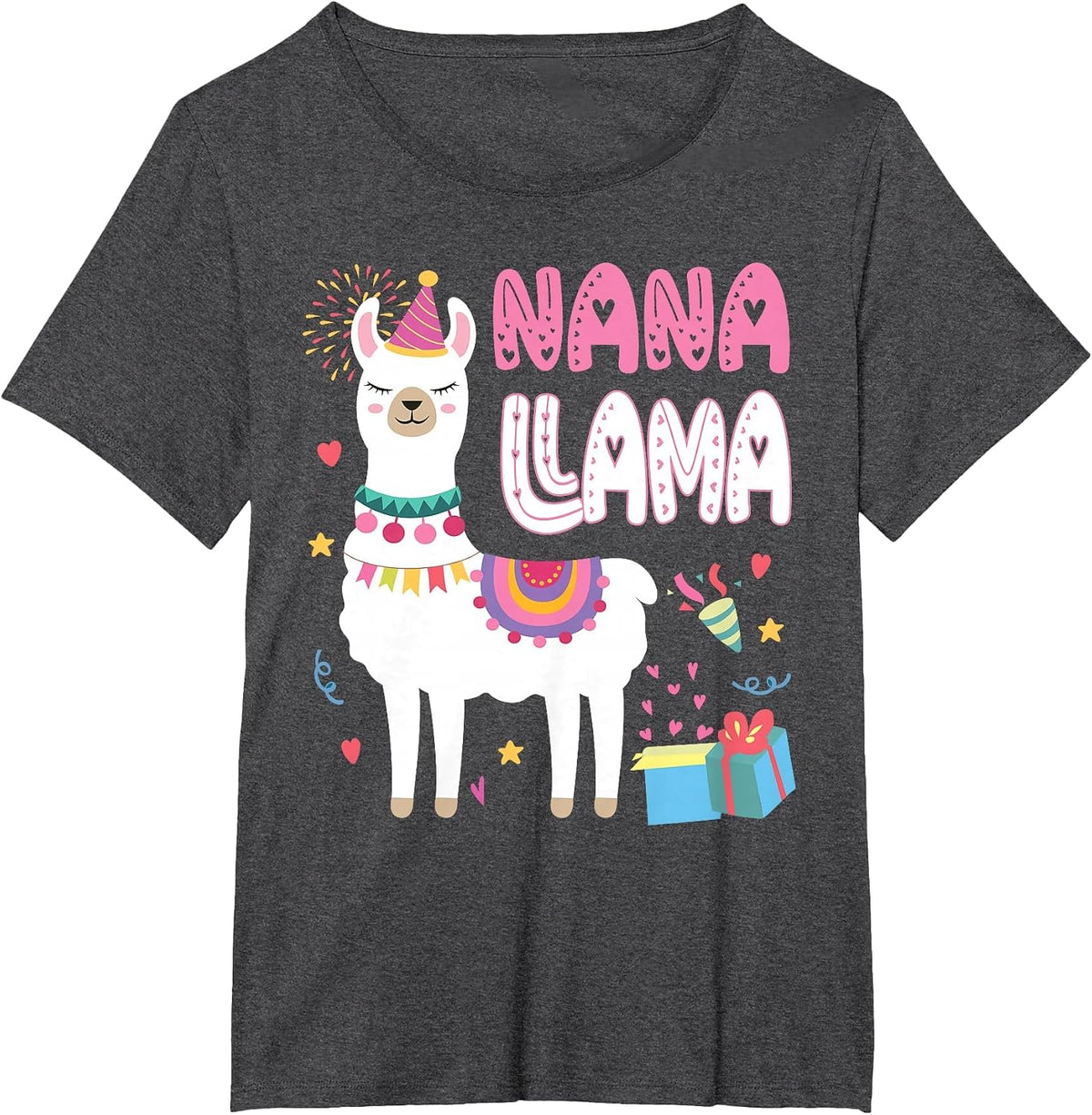Nana Llama Grandma of A Birthday Boy Girl Llama Birthday T-Shirt - Dark Heather Grey