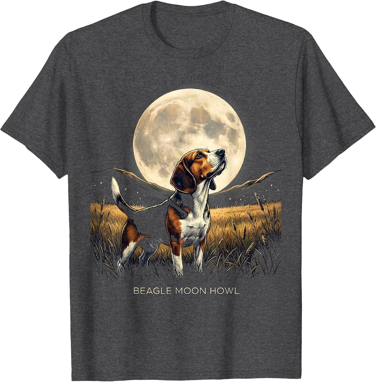 Men's Beagle Moon Howl Vintage 90s Retro Animal T-Shirt - Dark Heather Grey