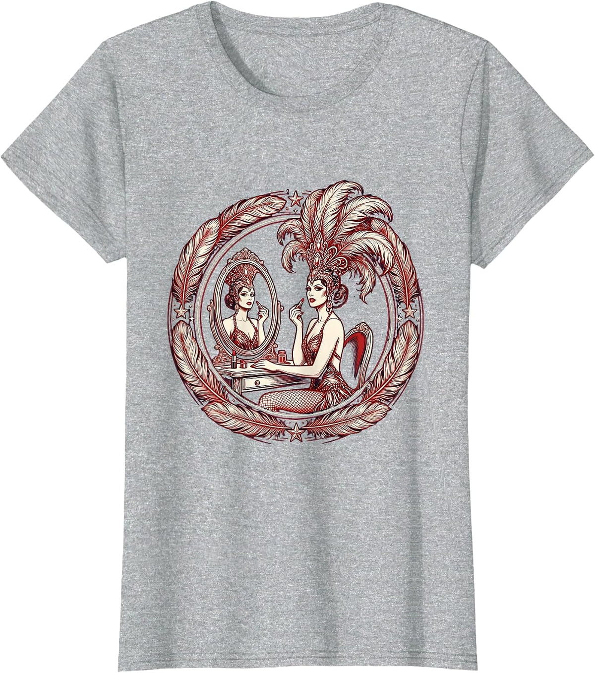 Showgirl Lipstick Vanity Mirror Glam Illustration T-Shirt - Heather Grey