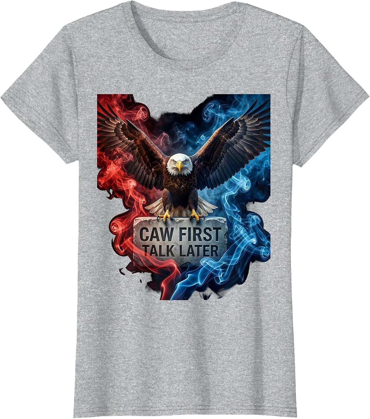 Women's Caw First Talk Later Funny Crow Design T-Shirt - Heather Grey