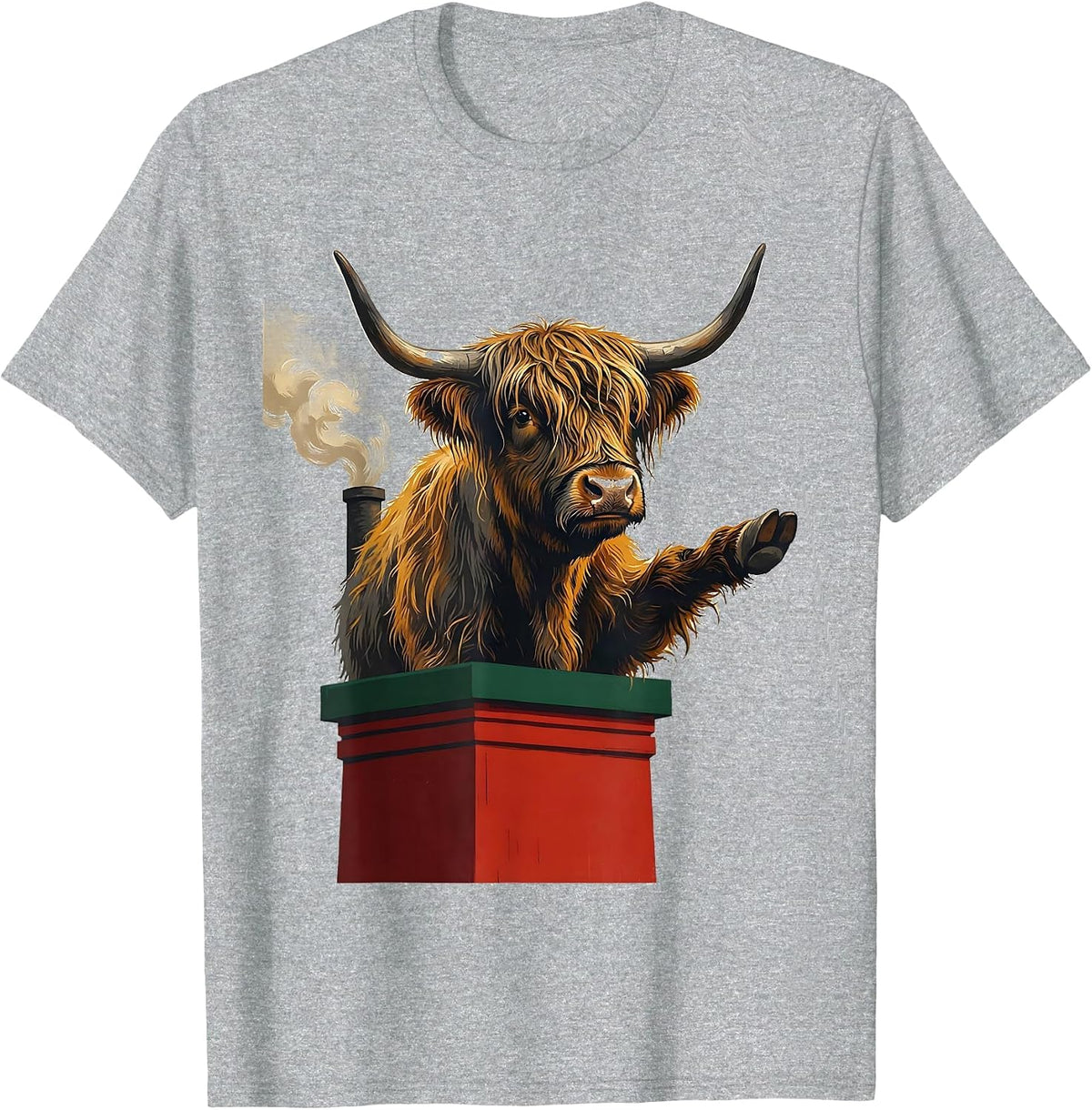 Men's Shaggy Highland Cow Cozy Farm Holiday Humor T-Shirt - Heather Grey