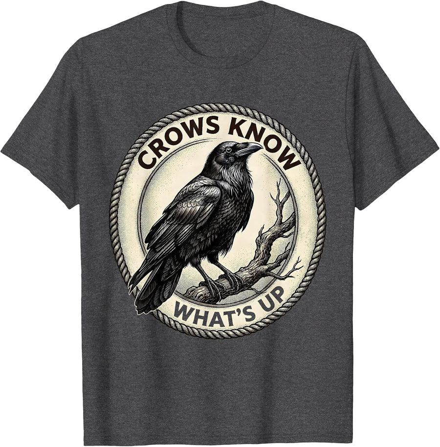 Men's Crows Know What's Up Bold Crow Graphic Design T-Shirt - Dark Heather Grey
