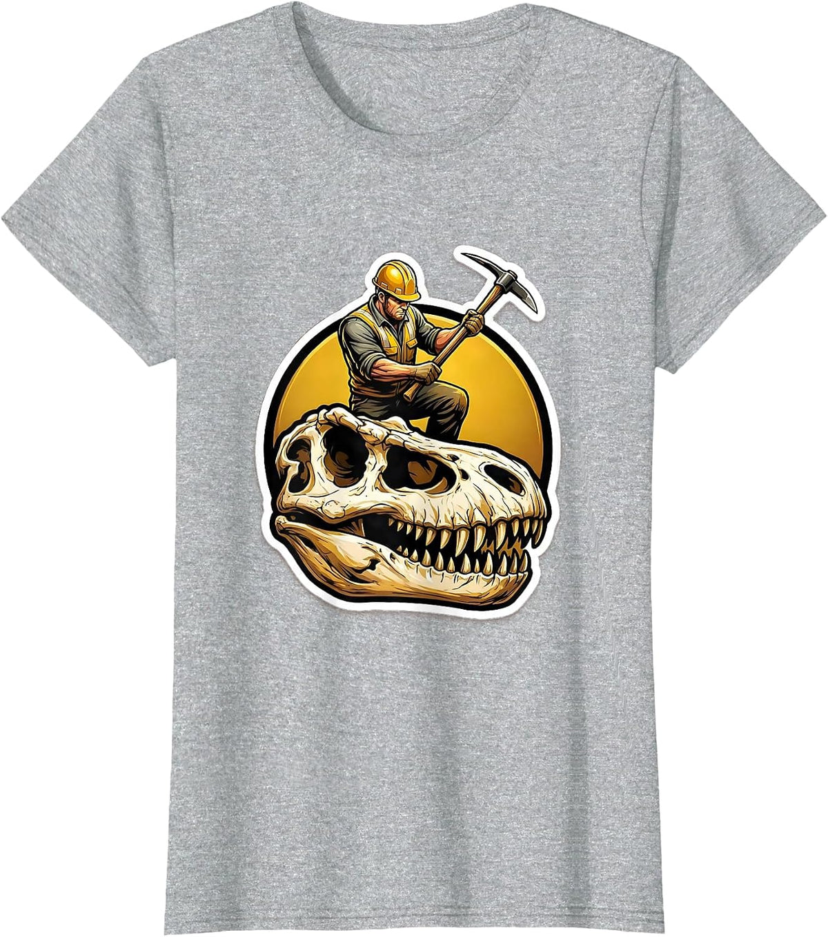 Dinosaur Skull Excavation Paleontologist Graphic T-Shirt - Heather Grey