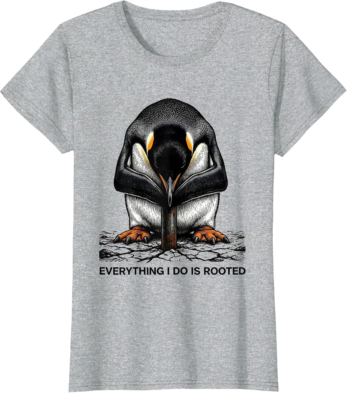 Women's Everything I Do Is Rooted Funny Penguin Martial Arts Humor T-Shirt - Heather Grey