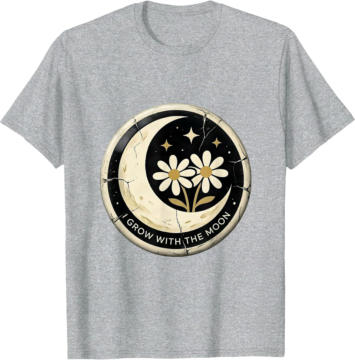 Men's I Grow With The Moon Boho Celestial Moon Phase Botanical T-Shirt - Heather Grey