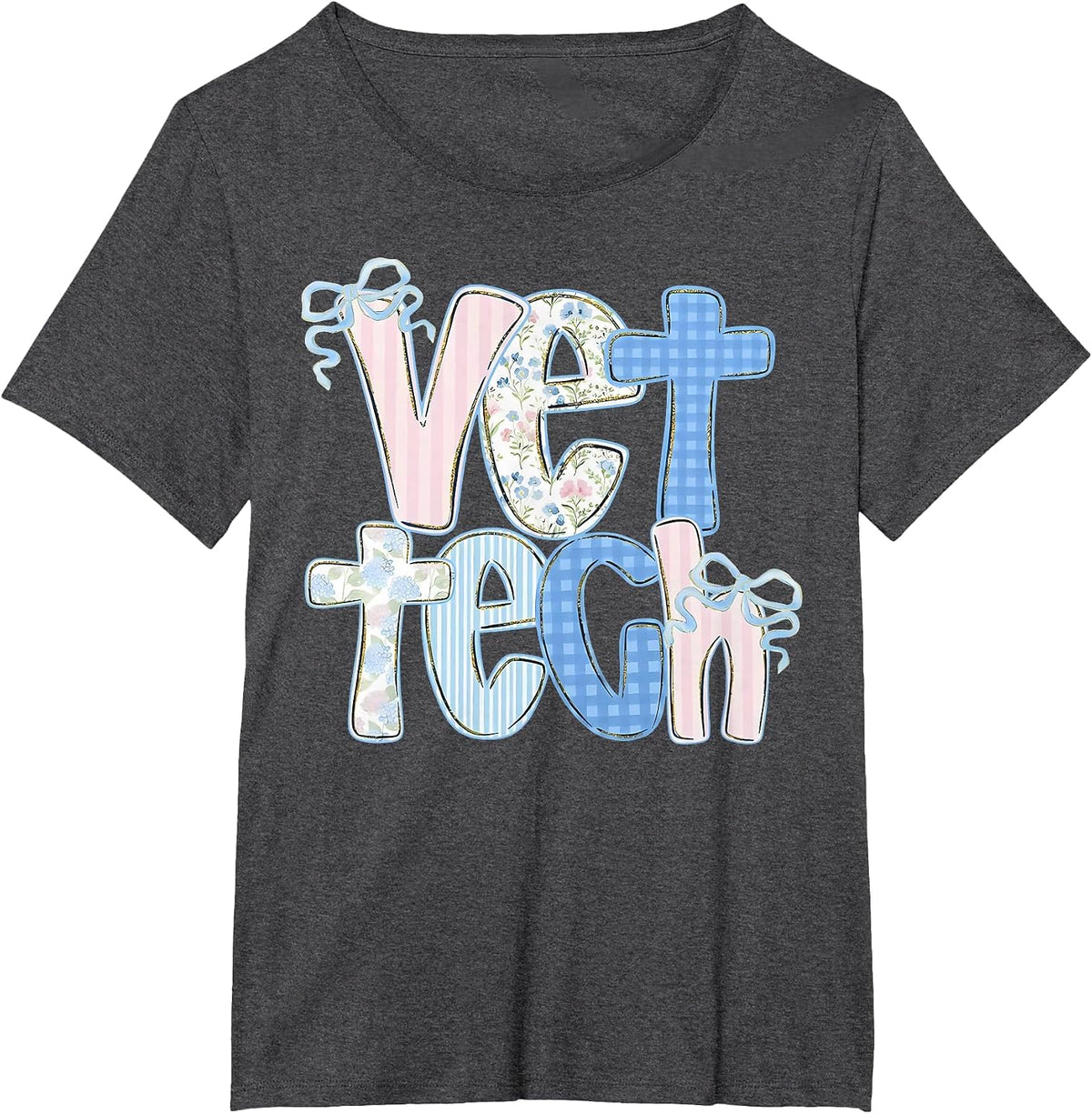 Vet Tech Floral Coquette Bow Veterinary Technician Women T-Shirt - Dark Heather Grey