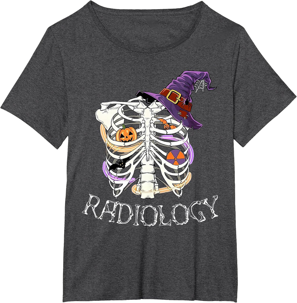 Skeleton Heart Radiology Halloween Witch Hat Radiologist T-Shirt - Dark Heather Grey