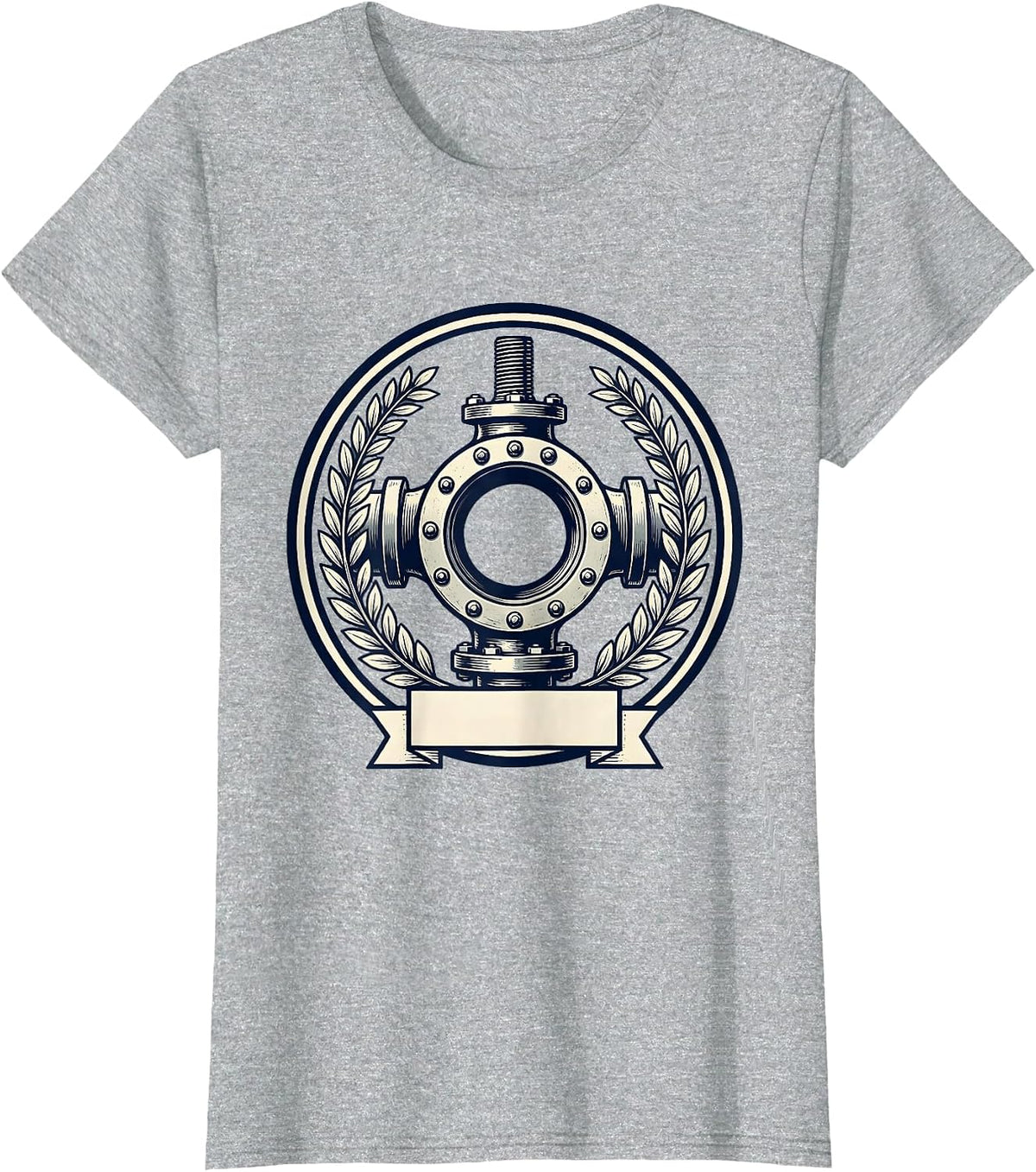 Women's Sealed Pipe Flange Emblem Funny Plumber Pipefitter Humor T-Shirt - Heather Grey
