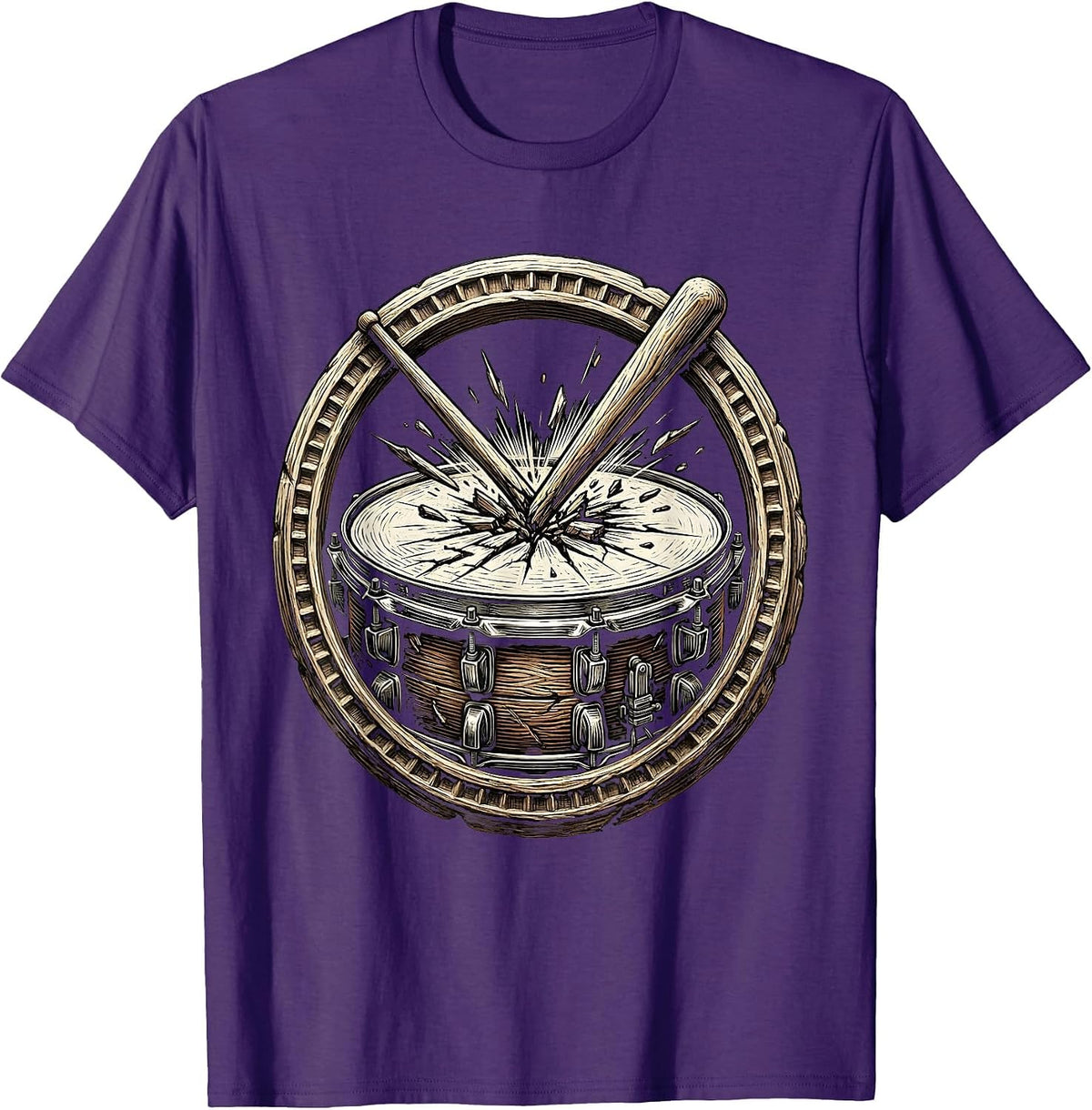 Broken Drumstick Snare Drum 90s Band Graphic T-Shirt - Purple