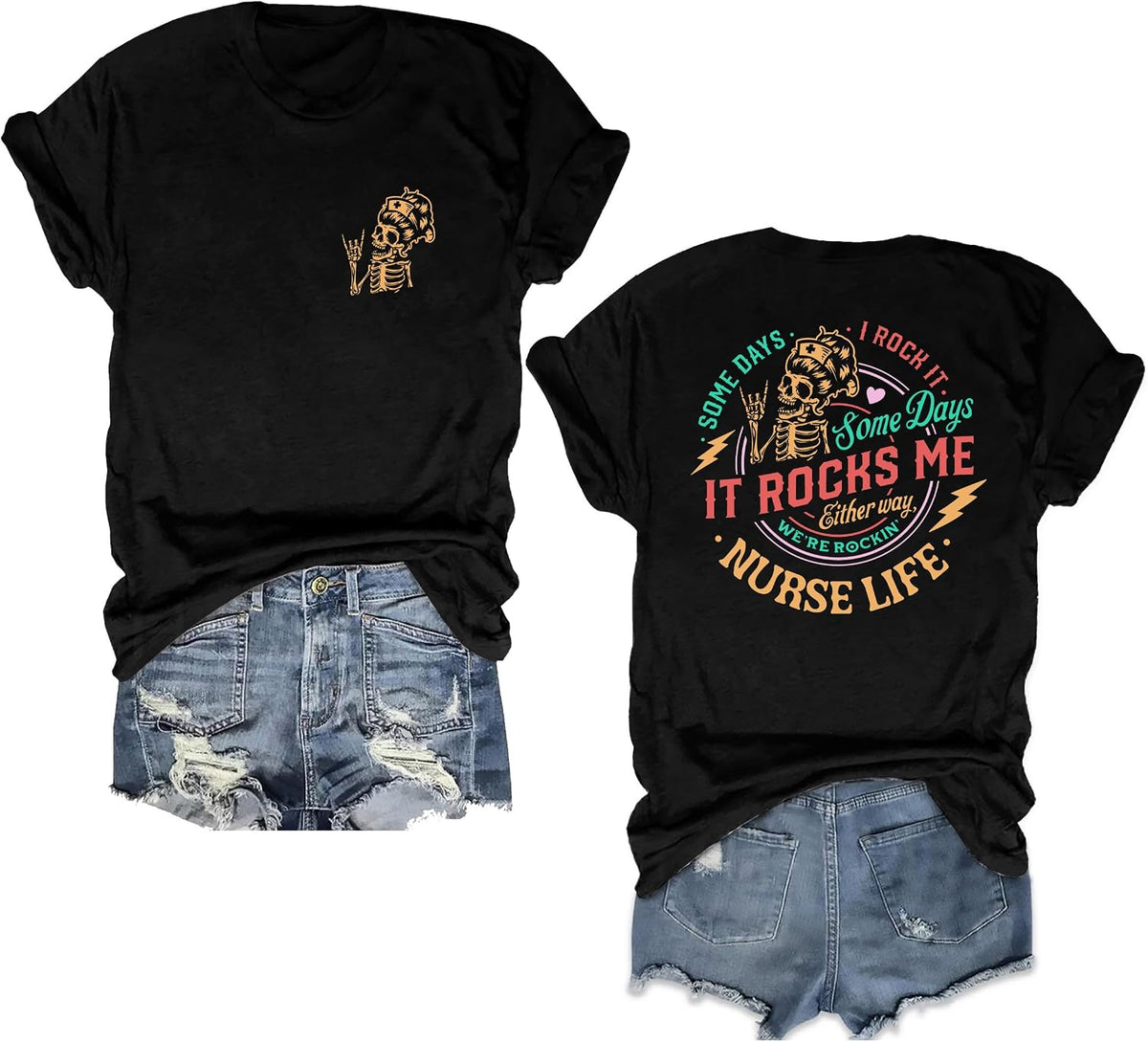 Nurse Shirts for Women Nurse Letter Print Shirt School Nurse Tshirts Nurses Life Tees Nurse Week Gift Tops - Black