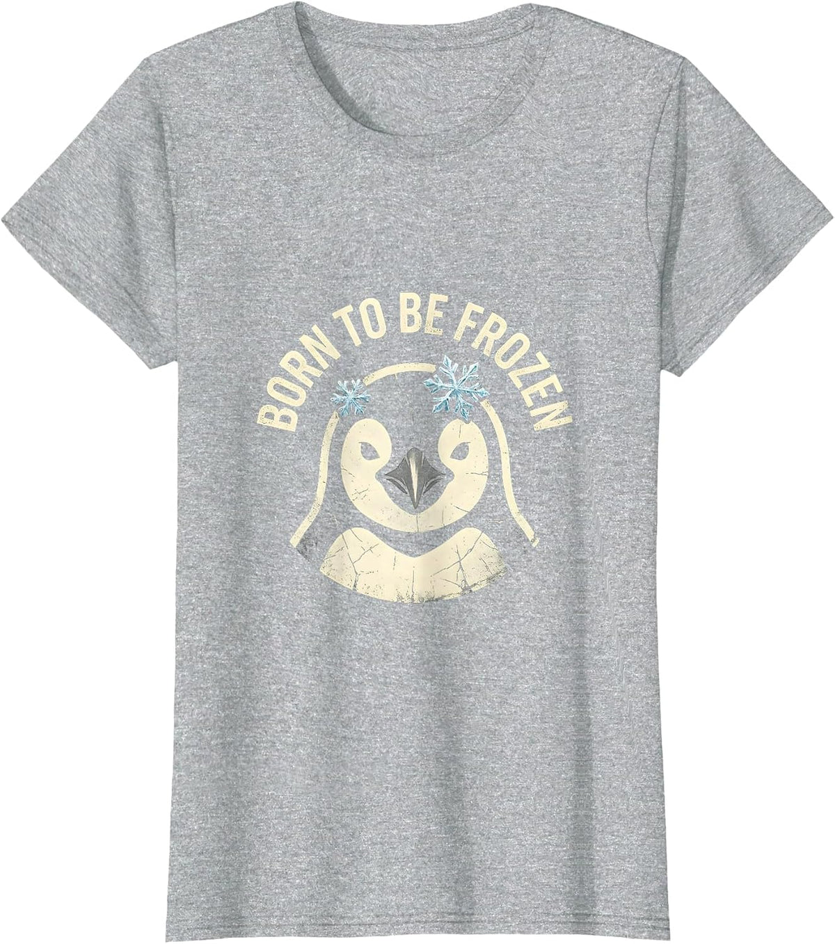 Born to Be Frozen Penguin Graphic Design T-Shirt - Heather Grey