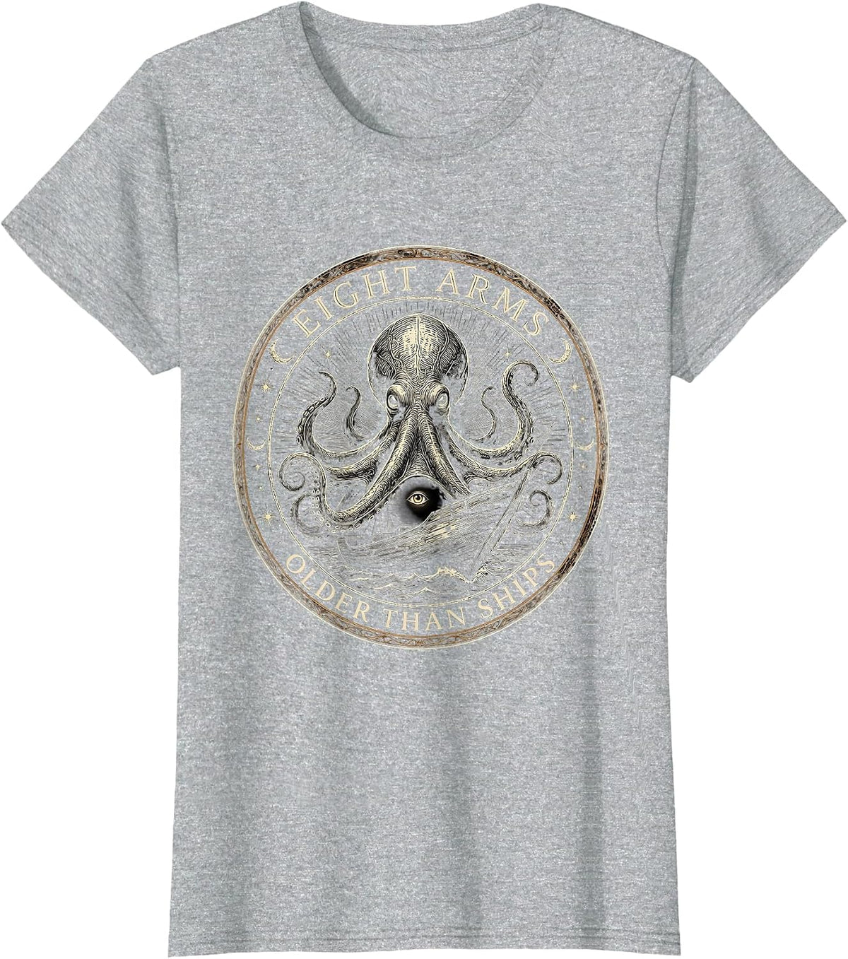 Eight Arms, Older Than Ships Mystic Celestial Octopus Lover T-Shirt - Heather Grey