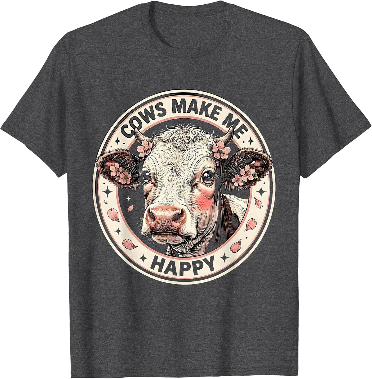 Men's Cows Make Me Happy Funny Cow Lover Design T-Shirt - Dark Heather Grey