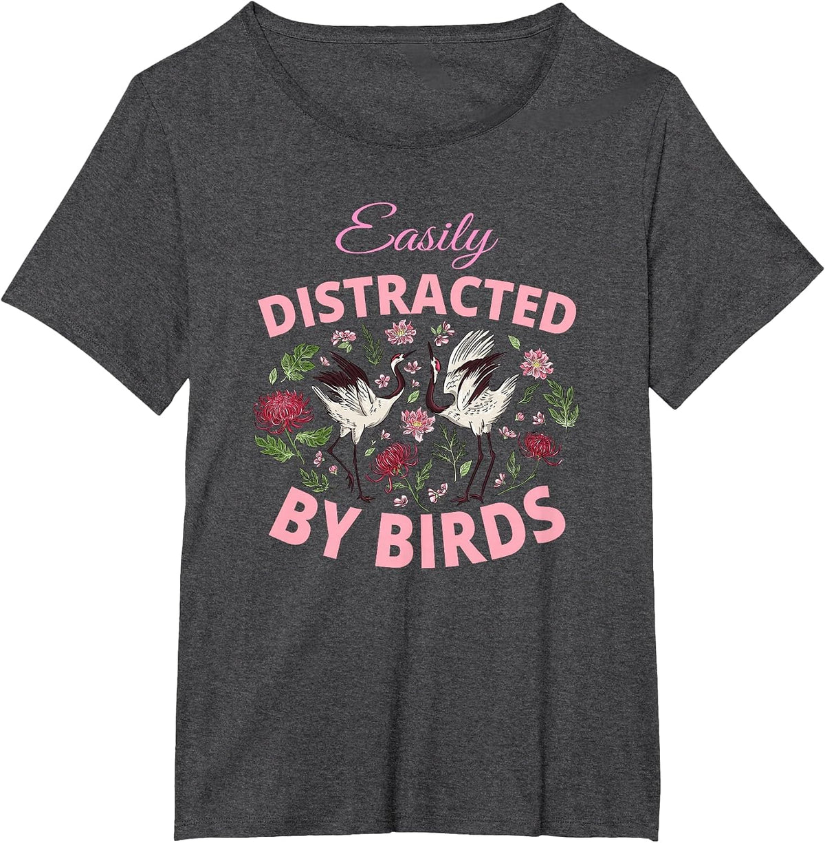 Bird Watching Binoculars Bird Species Distracted Flowers T-Shirt - Dark Heather Grey