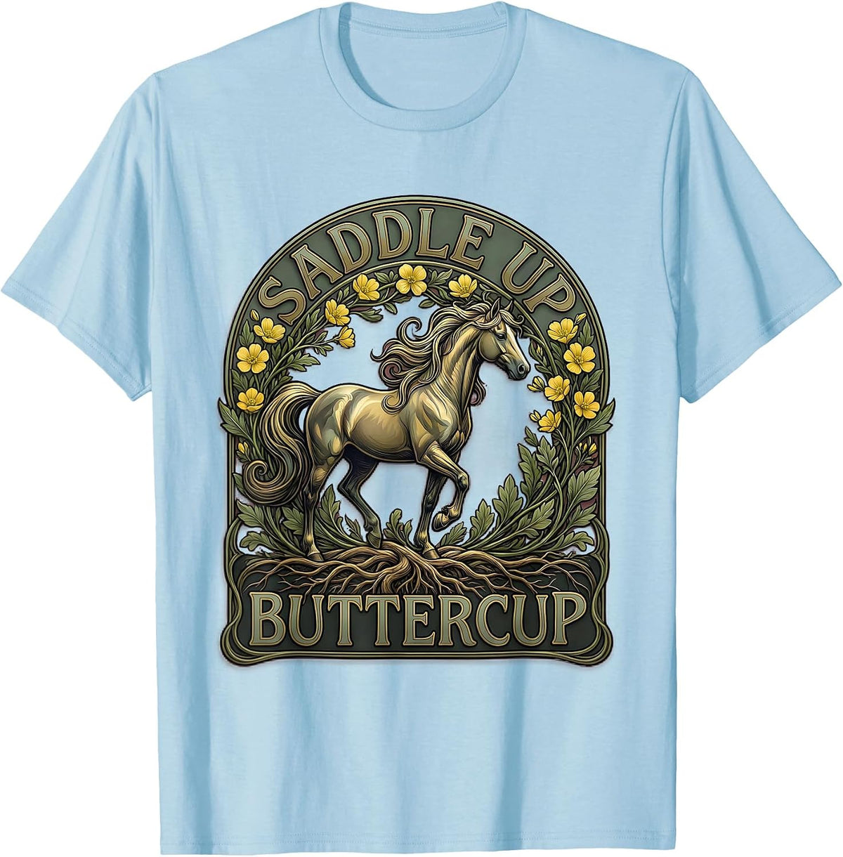 Men's Saddle Up Buttercup Horse Riding Design T-Shirt - Baby Blue