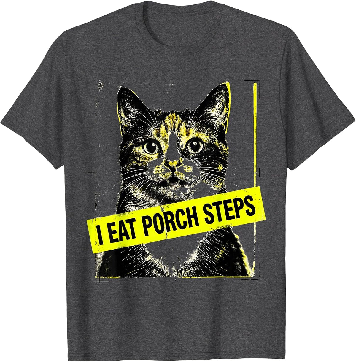 Men's I Eat Porch Steps Funny Cat Meme Bootleg Graphic T-Shirt - Dark Heather Grey