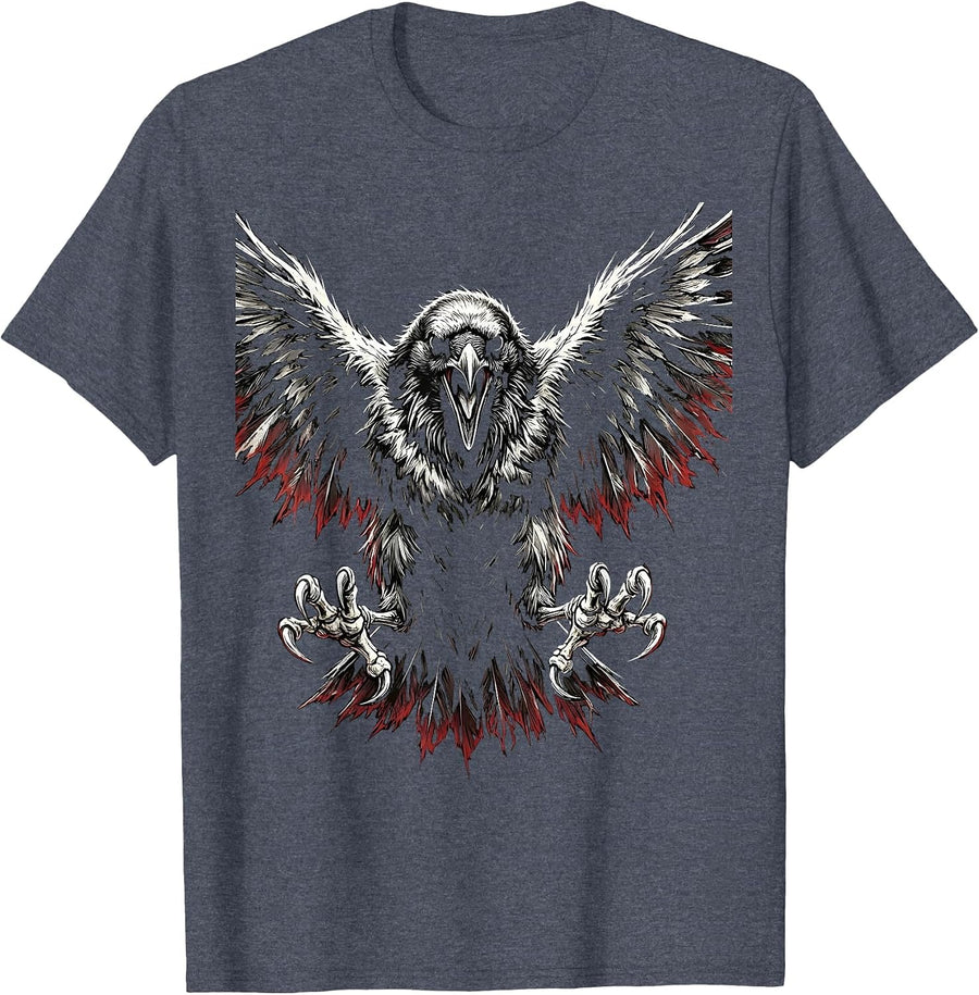 Fawk Off Crow Fighting Stance Graphic T-Shirt - Heather Blue