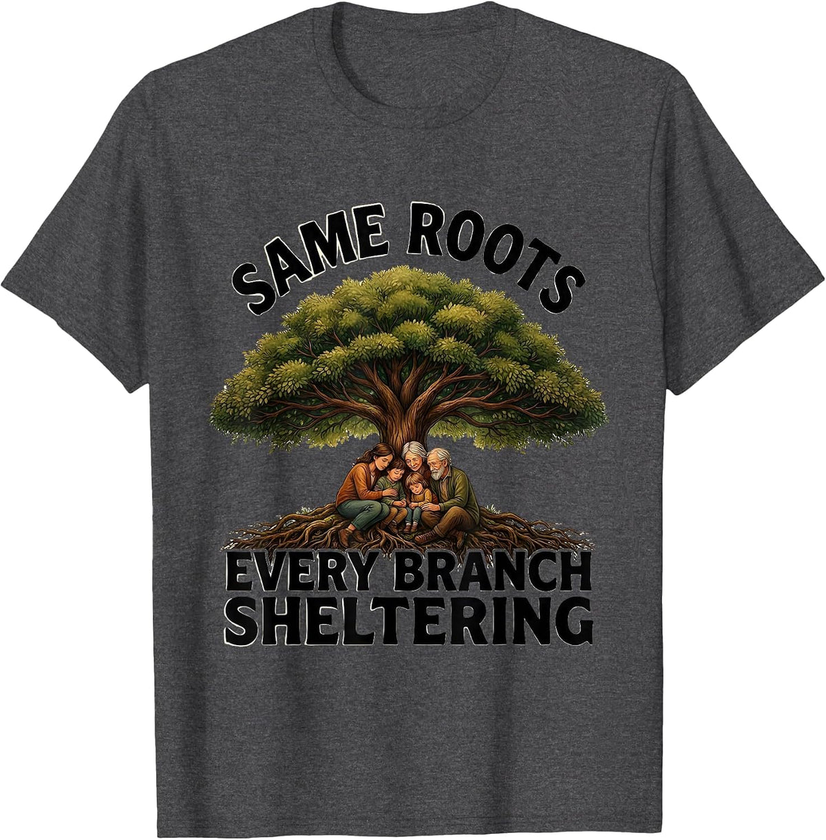 Men's Same Roots Every Branch Sheltering Family Reunion Matching T-Shirt - Dark Heather Grey