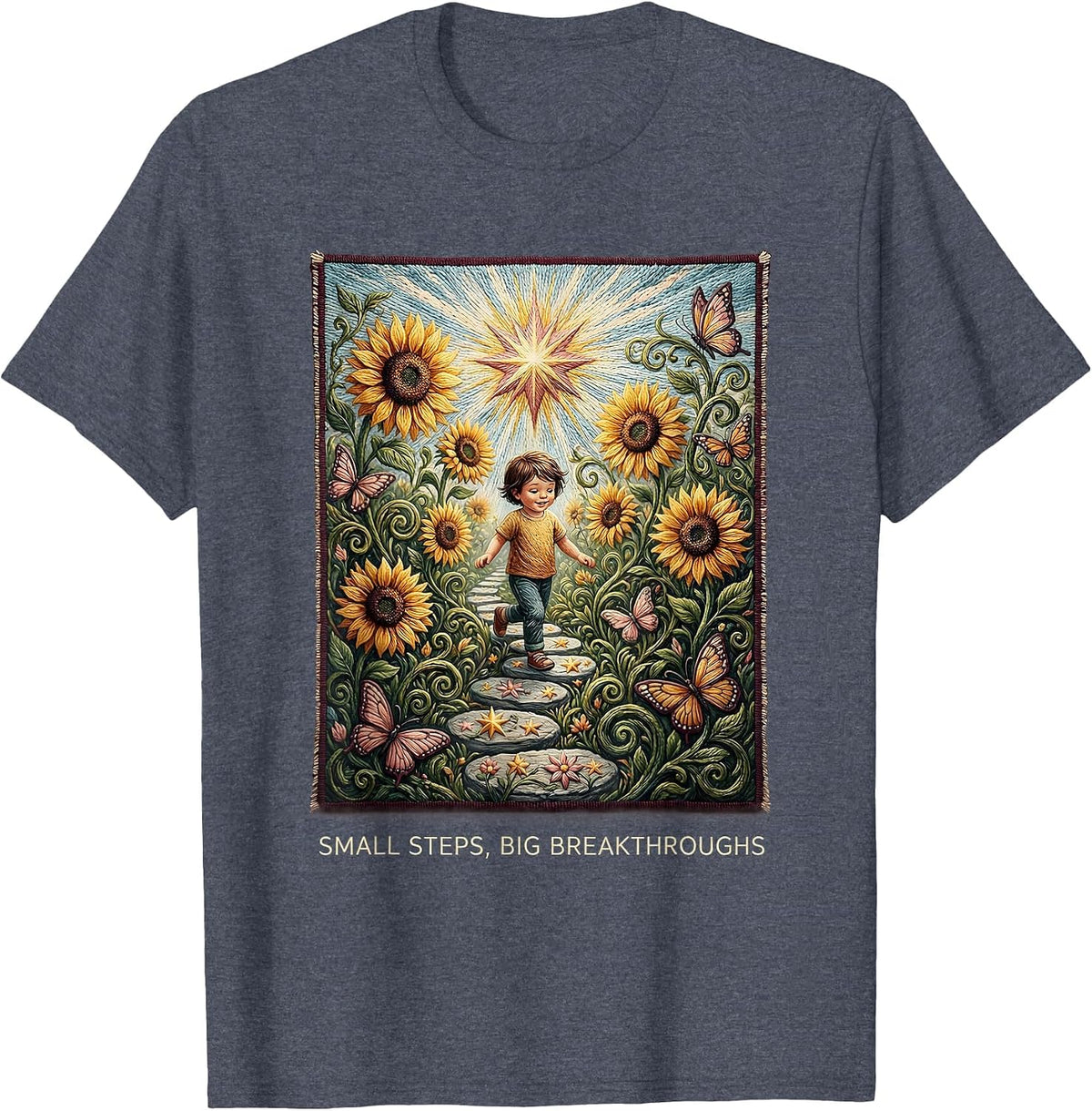 Small Steps Big Breakthroughs Motivational Design T-Shirt - Heather Blue