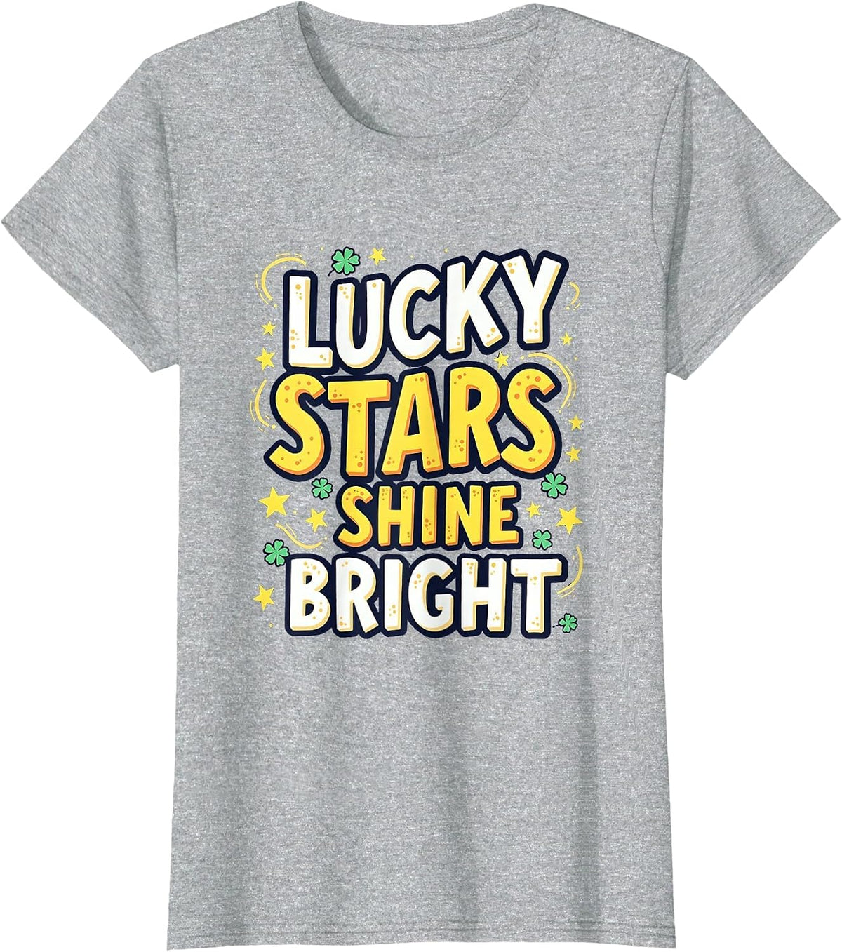 Lucky Stars Shine Bright Celestial Design T-Shirt - Heather Grey