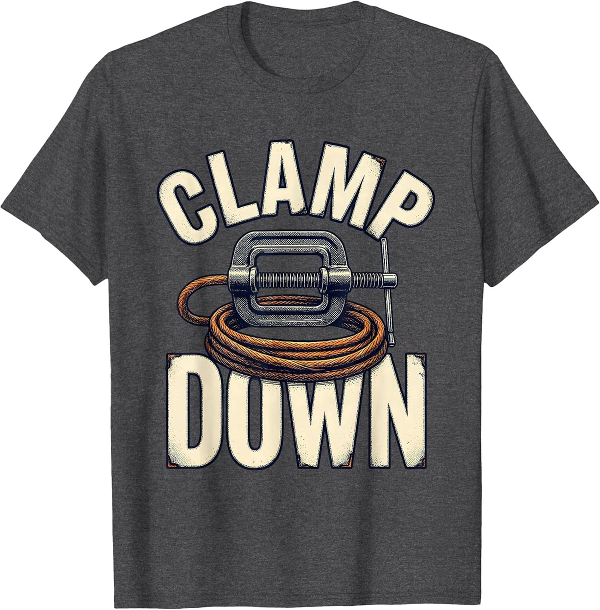 Men's Clamp Down Detailed Line Illustration Blue Collar Welder T-Shirt - Dark Heather Grey
