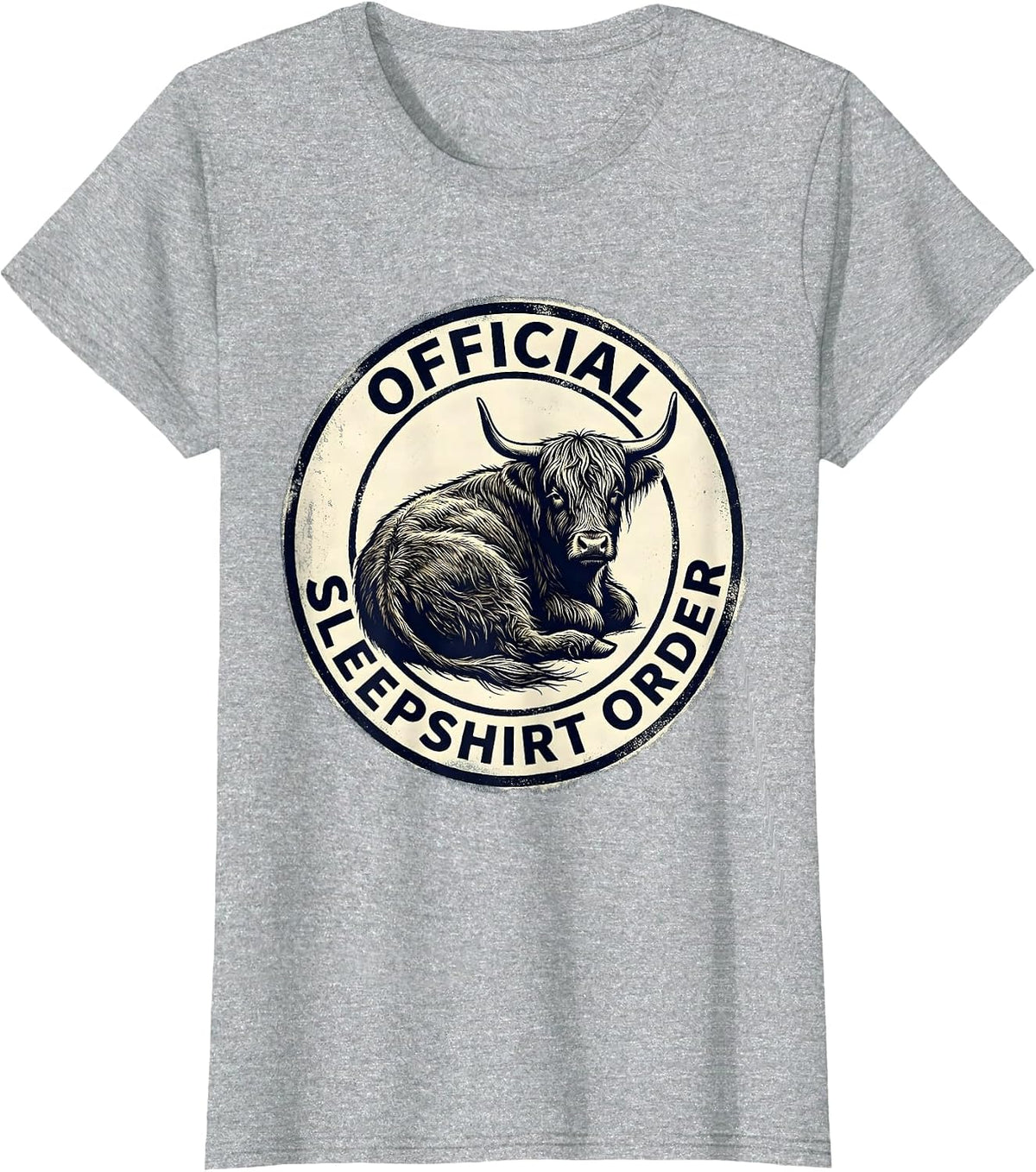 Official Sleepshirt Order Cozy Highland Cow Novelty Pajama T-Shirt - Heather Grey