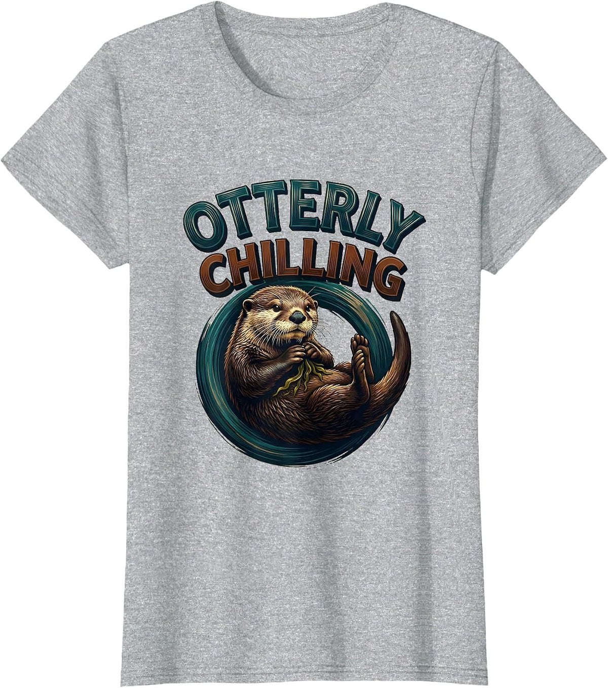 Otterly Chilling Sign Painter Showcard Sea Otter Humor T-Shirt - Heather Grey