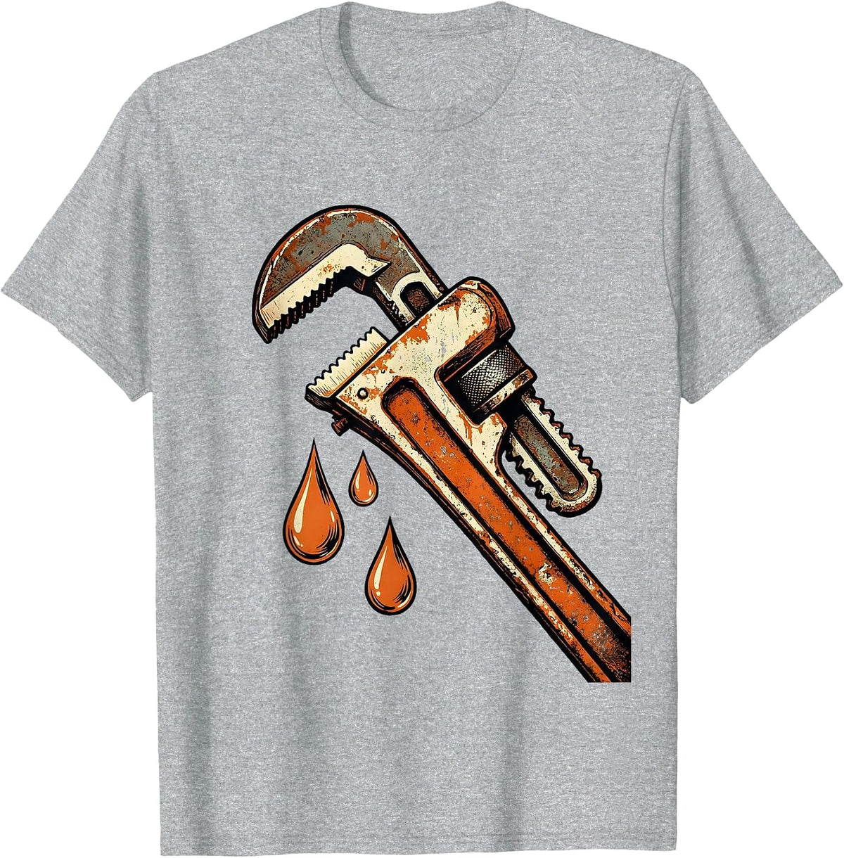 Men's Plumber Wrench Water Drops Graphic Tee T-Shirt - Heather Grey