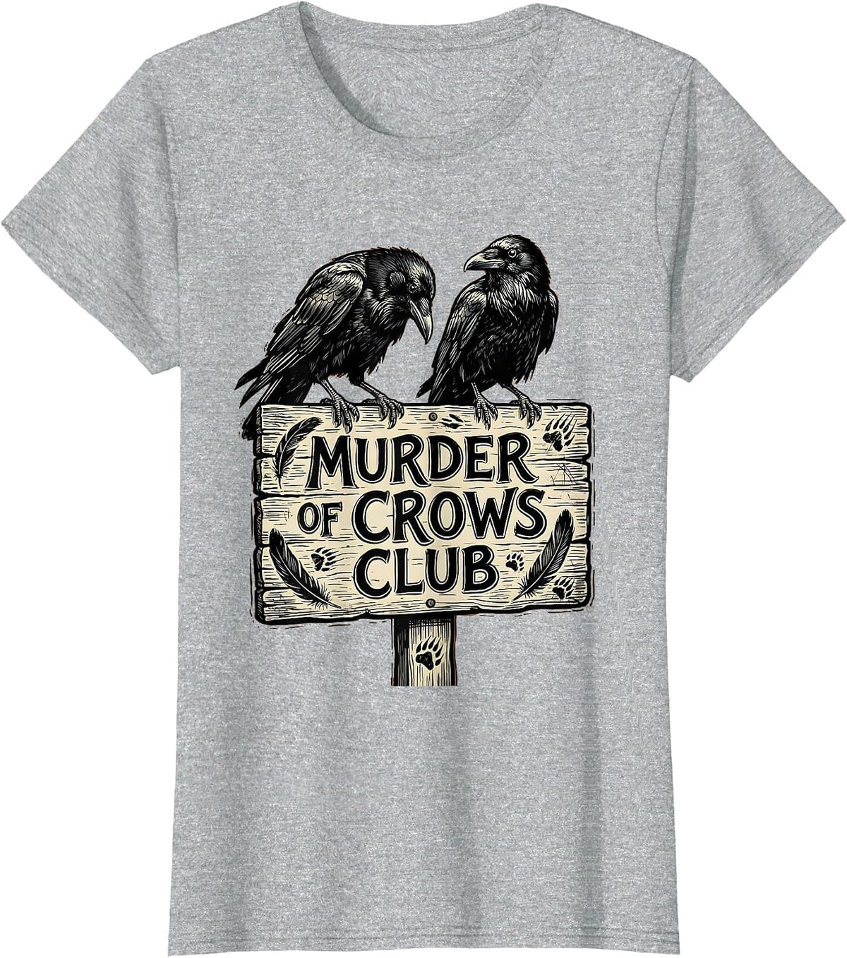 Murder of Crows Club Dark Nature Design T-Shirt - Heather Grey