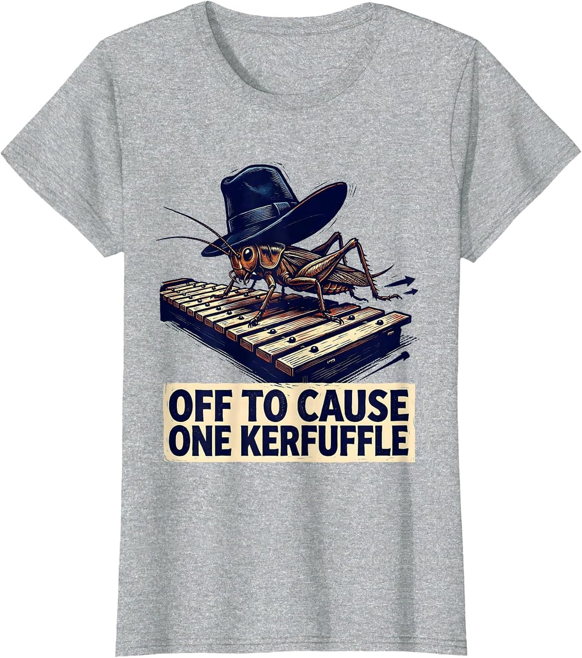 Off To Cause One Kerfuffle Linocut Whimsical Frog Humor T-Shirt - Heather Grey