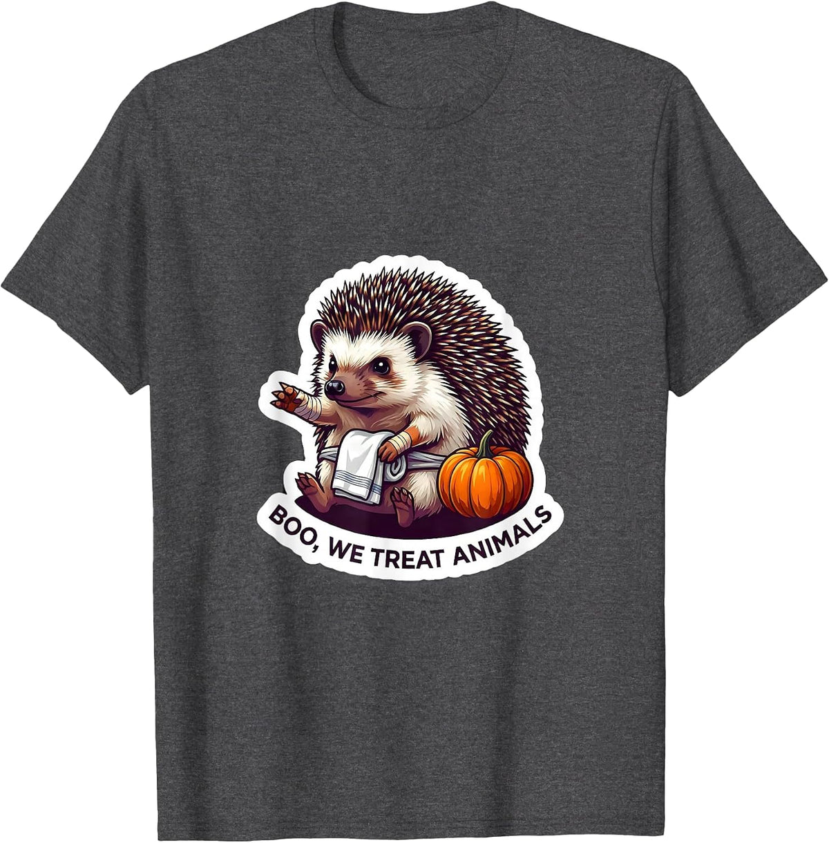 Boo We Treat Animals Funny Vet Tech Halloween Crew T-Shirt - Dark Heather Grey
