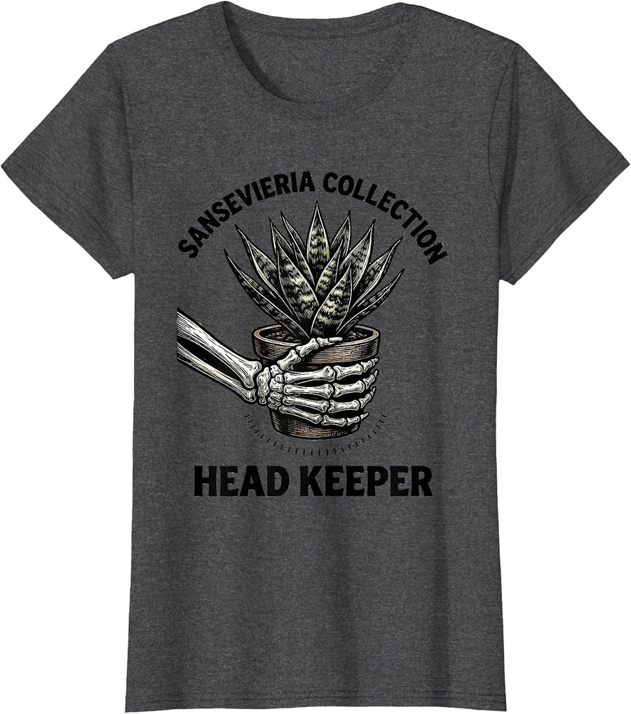 Women's Sansevieria Collection Head Keeper Grunge Plant Lover T-Shirt - Dark Heather Grey