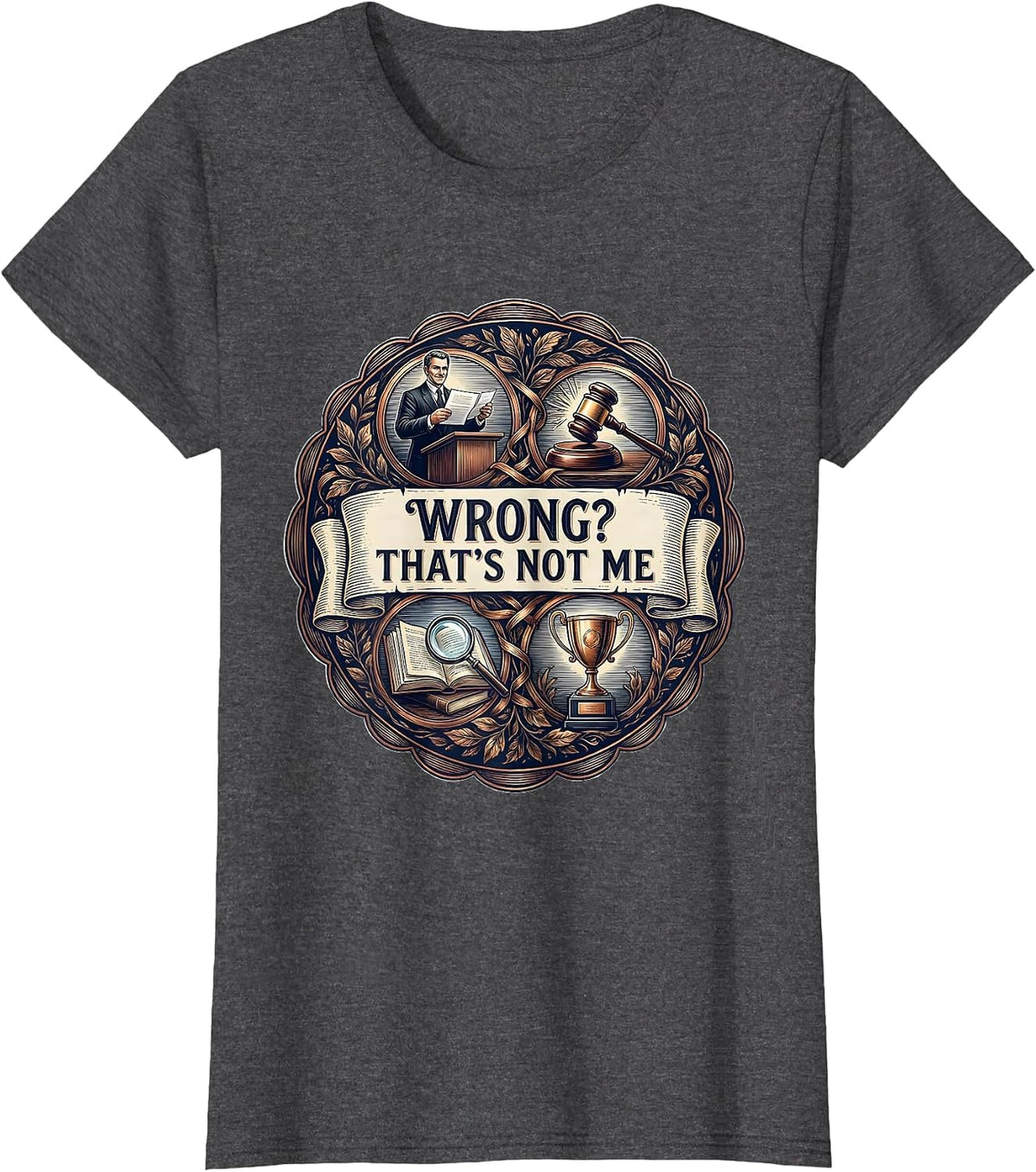 Women's Wrong? That's Not Me Bold Statement Design T-Shirt - Dark Heather Grey