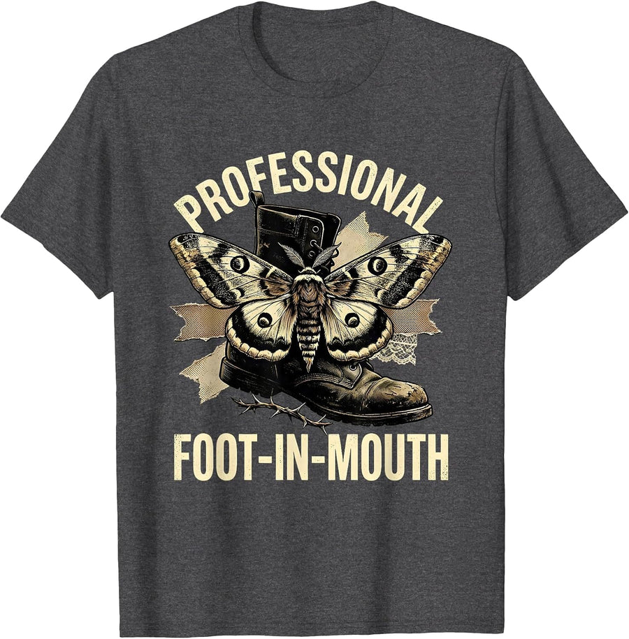 Men's Professional Foot-in-Mouth Embarrassing Humor Design T-Shirt - Dark Heather Grey