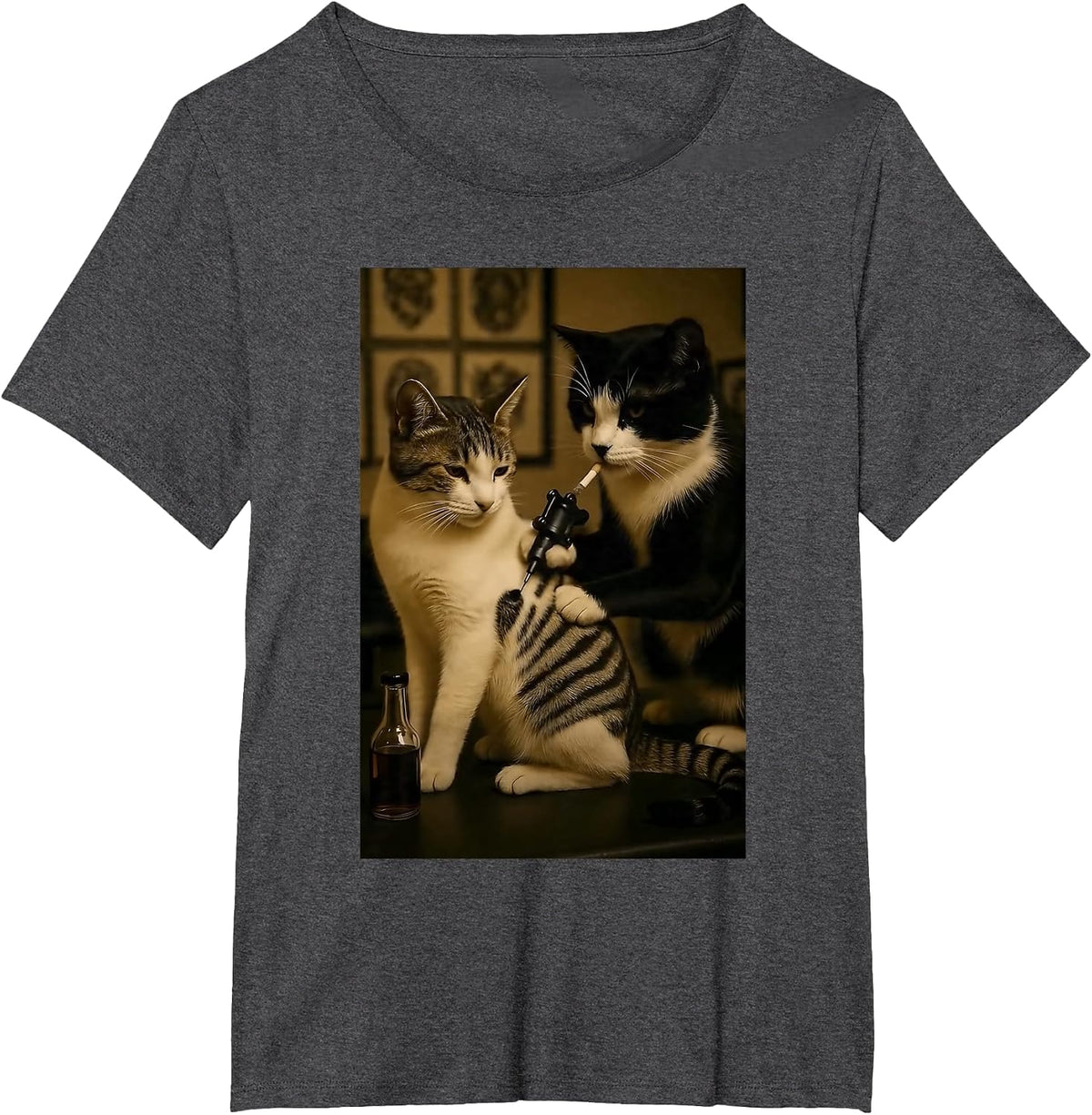 Vintage Cat Smoking Tattoo Inked Kitty Artist Funny Meme T-Shirt - Dark Heather Grey
