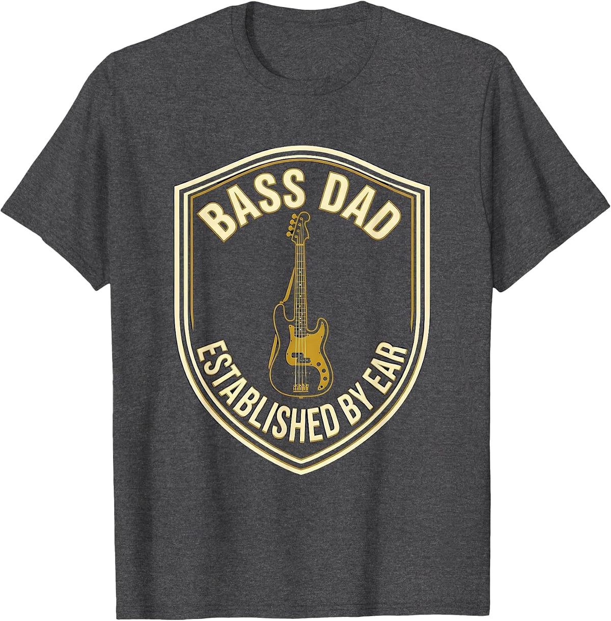 Men's Bass Dad Established By Ear Funny Guitar Dad Father Humor T-Shirt - Dark Heather Grey