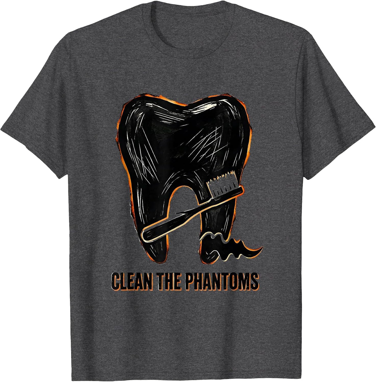 Clean the Phantoms Funny Dental Halloween Costume Dentist T-Shirt - Dark Heather Grey