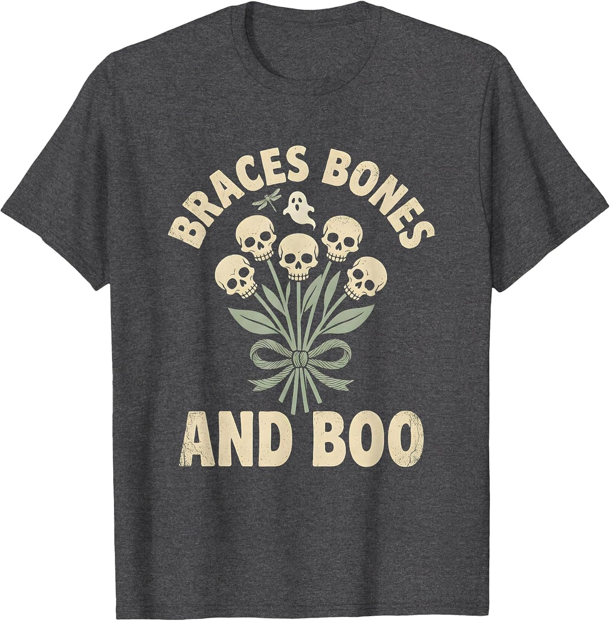 Boo Crew Dentist Halloween Braces Bones Design T-Shirt - Dark Heather Grey