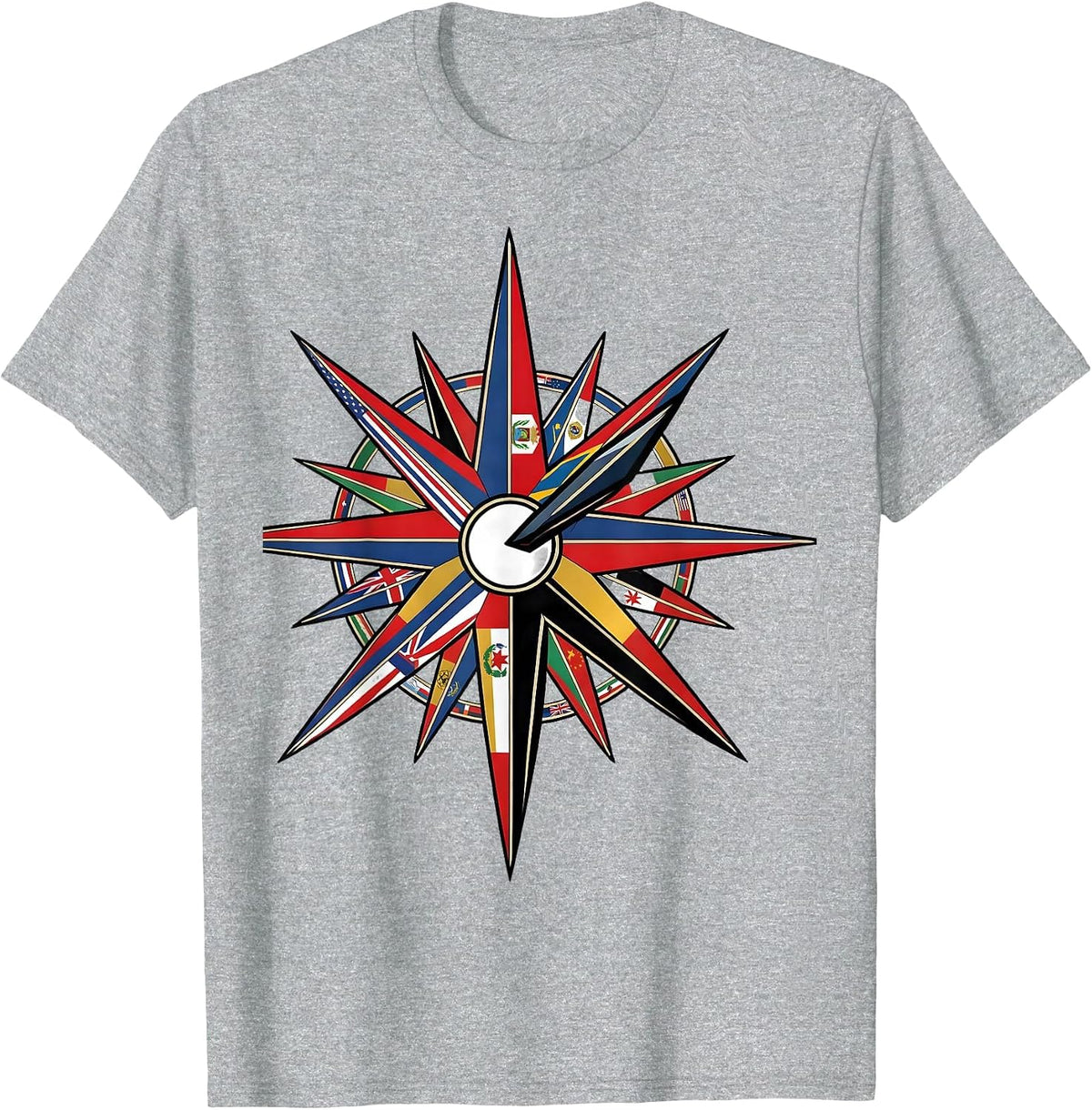 Men's Compass Point Star World Flags Geography Lover T-Shirt - Heather Grey