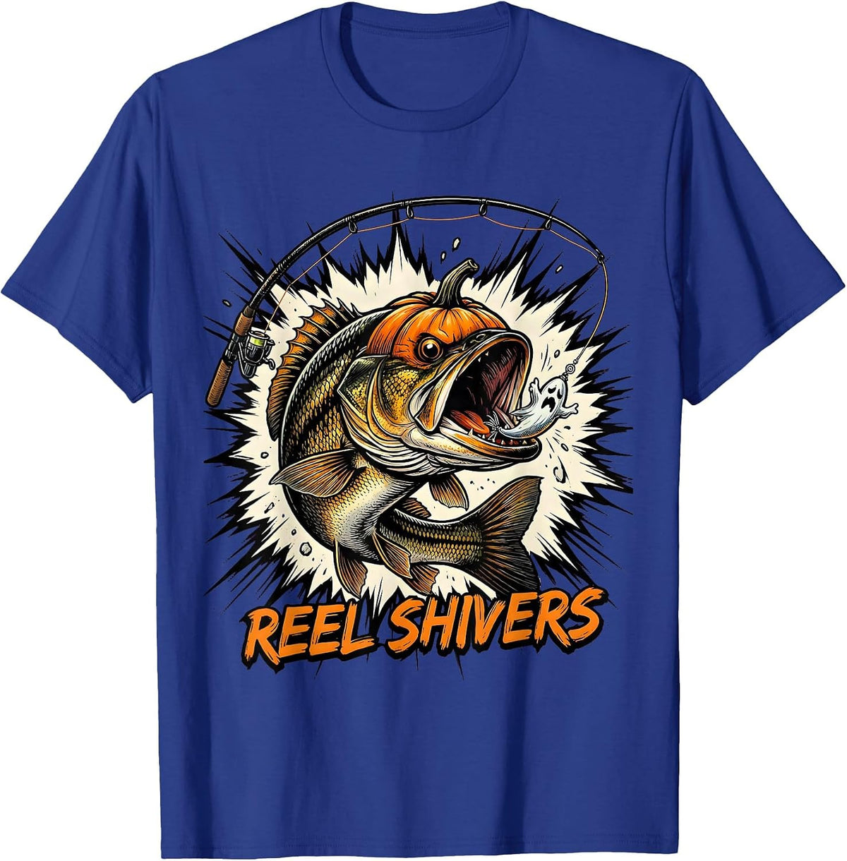 Reel Shivers Comic Book Spooky Halloween Fishing Gift T-Shirt - Royal Blue