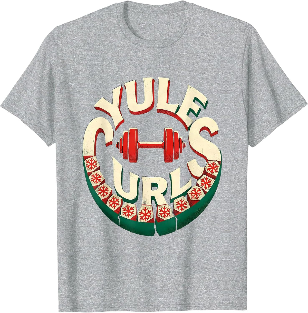 Men's Yule Curls Funny Christmas Gym Weightlifting Fitness Pun T-Shirt - Heather Grey