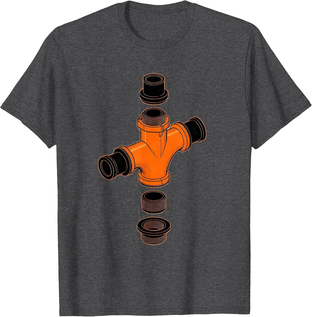Men's P-Trap Assembly Exploded View Funny Plumber Pipefitter T-Shirt - Dark Heather Grey