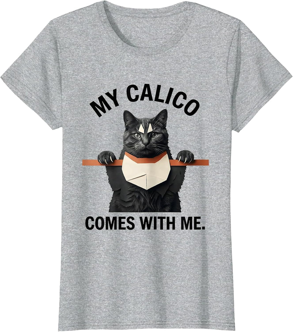 My Calico Comes With Me Cute Cat Lover Pet Pocket Novelty T-Shirt - Heather Grey