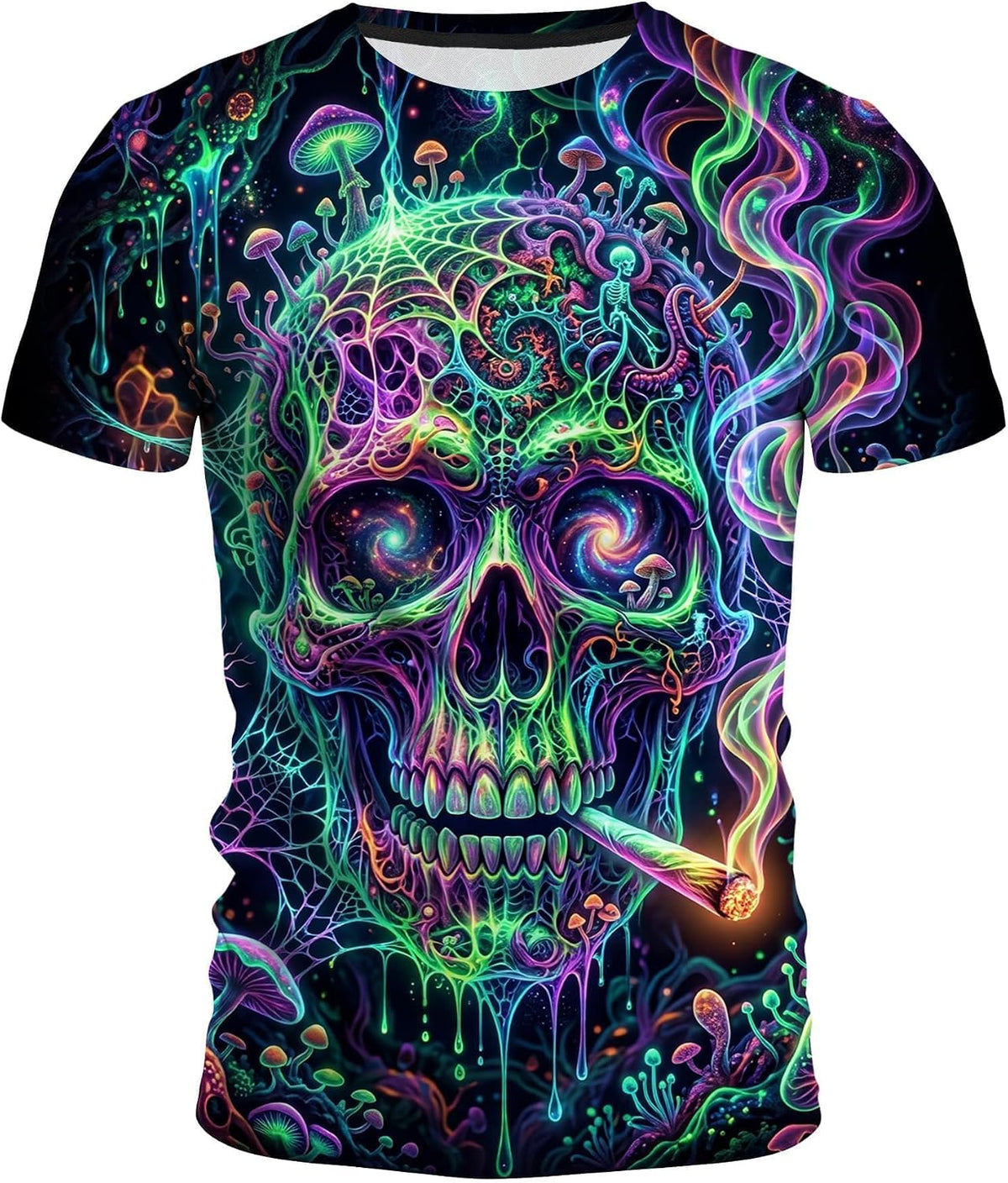 Men's Gothic Skull Graphic T-Shirt Short Sleeve Crewneck Summer Polyester Tee - Neon Skull-2