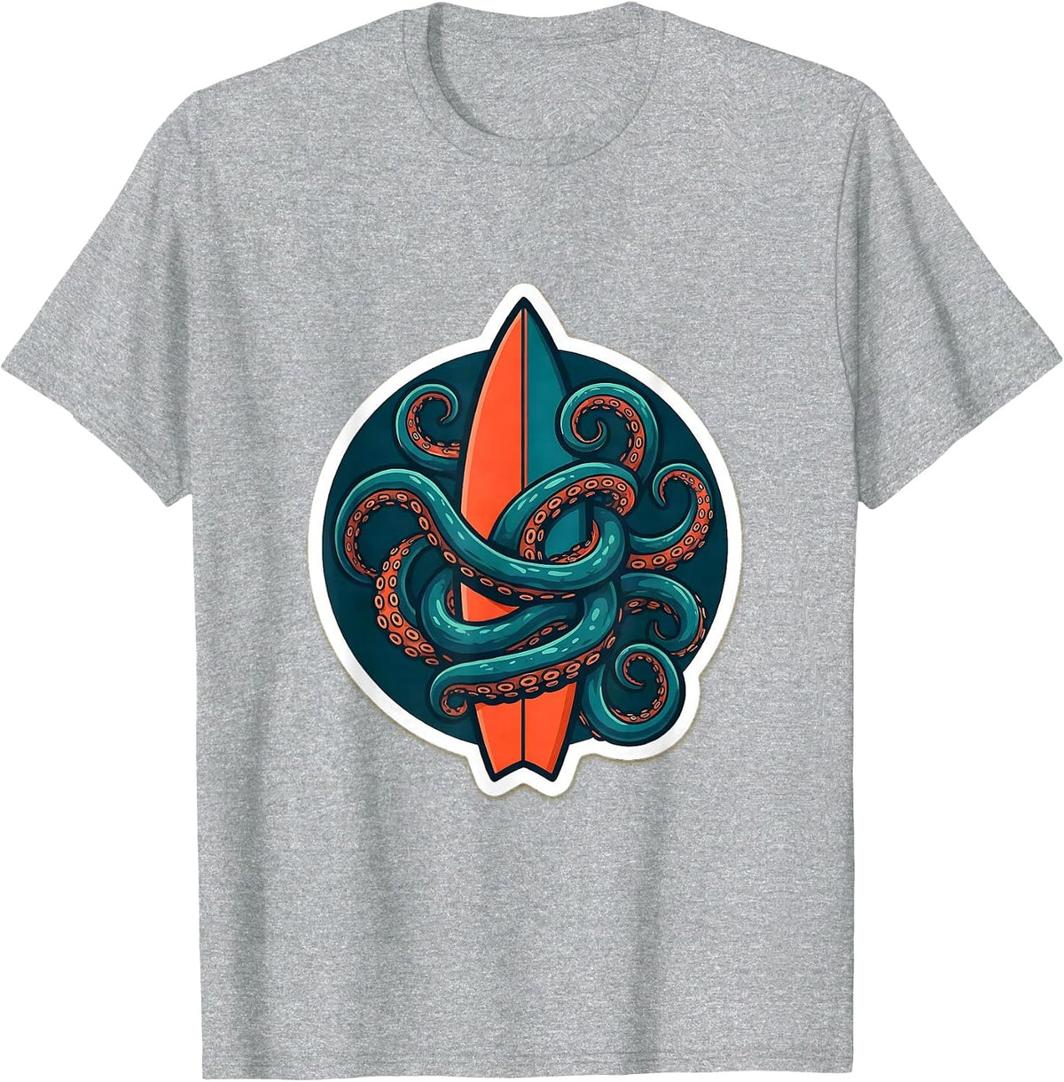Men's Octopus Tentacles Surfboard Fin Surf Design T-Shirt - Heather Grey