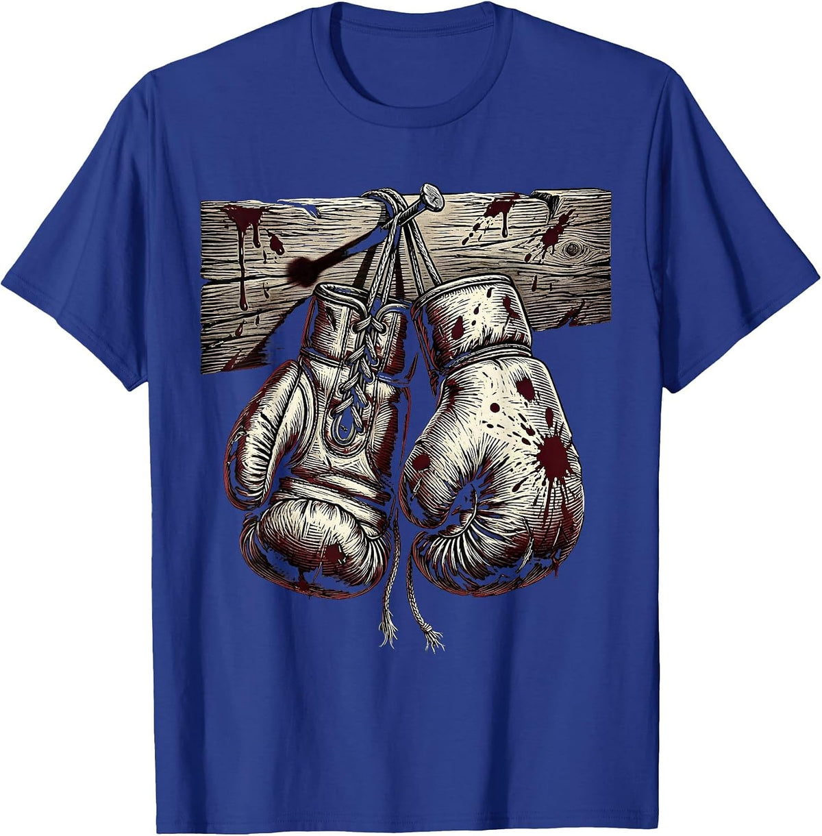 Men's Bloodied Boxing Gloves Hanging From Nail T-Shirt - Royal Blue