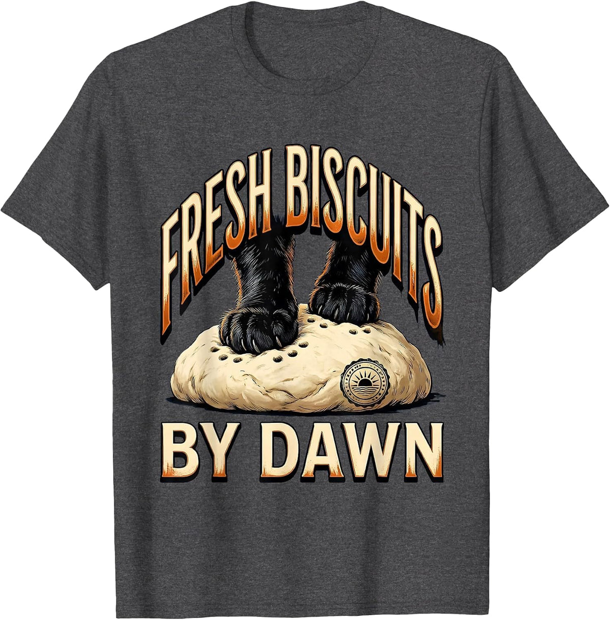 Men's Fresh Biscuits By Dawn Funny Cat Lover Bakery Humor T-Shirt - Dark Heather Grey